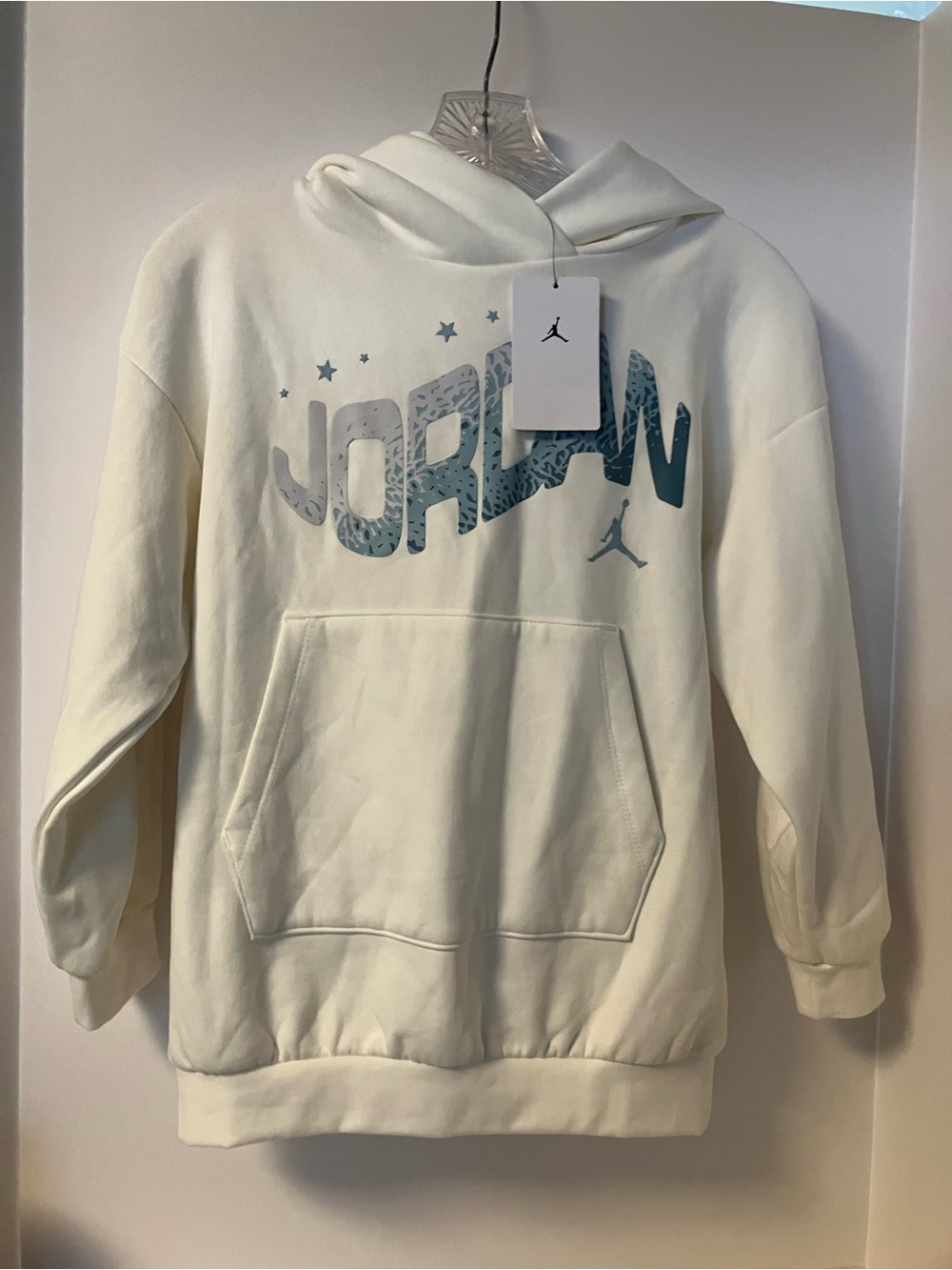 Jordan Men's Cream Crewneck Hoodie with Blue Graphic